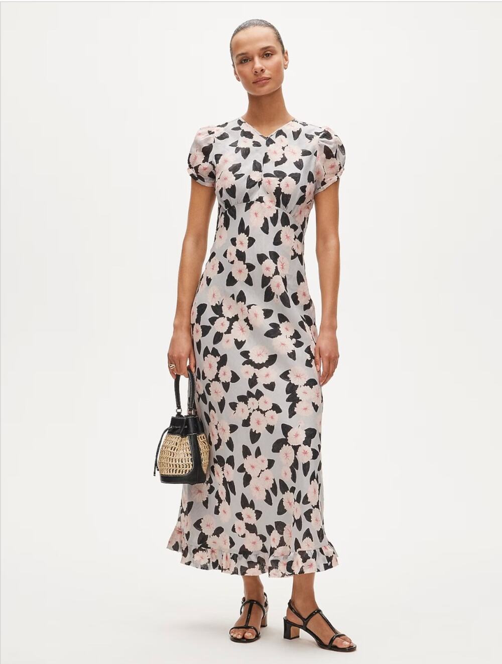 J Crew Ruffle Hem Midi Dress 14 NWT Pink Floral CT034 Resort Wedding Coastal